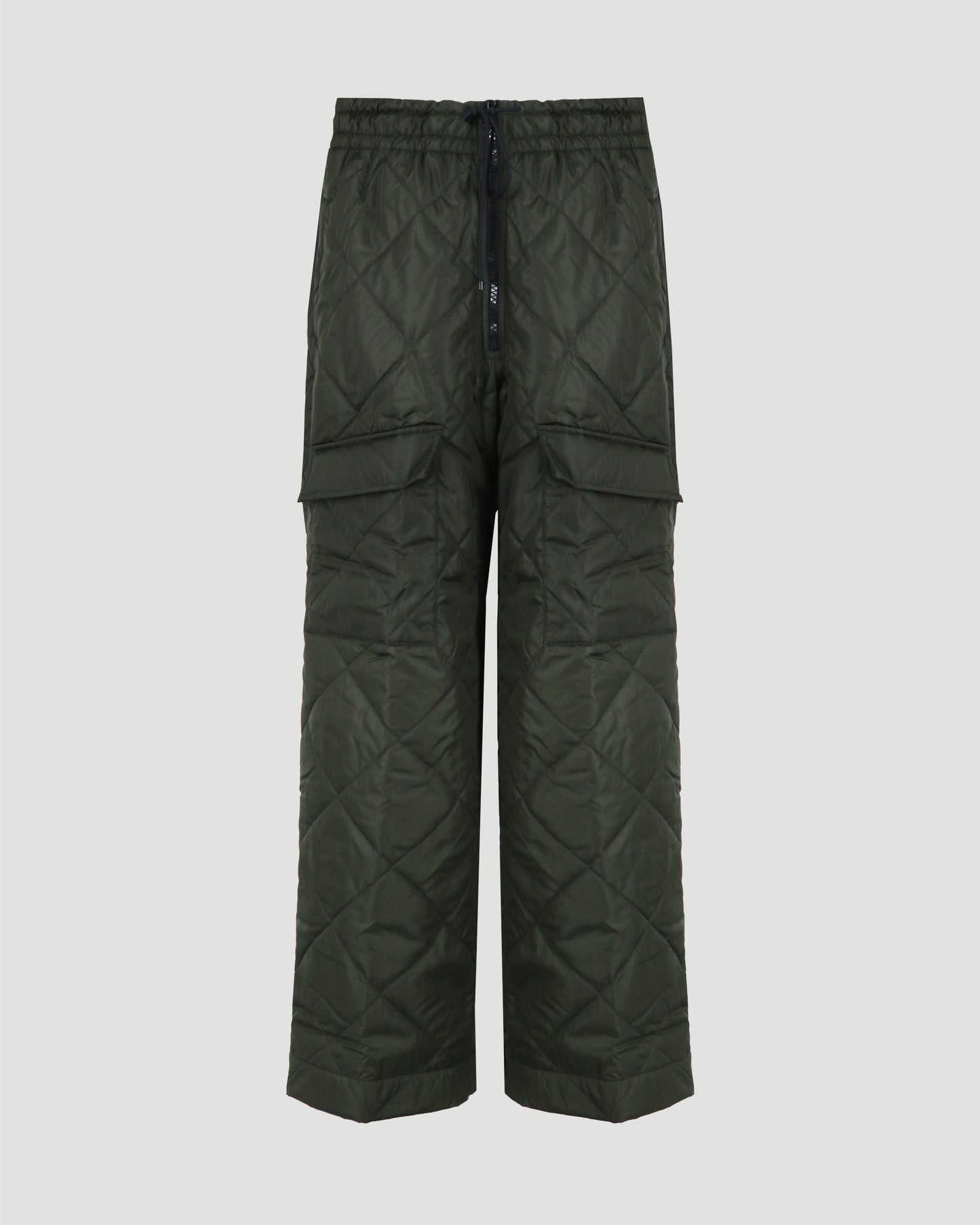 QUILTED CARGO TROUSERS IN BOTTLE GREEN