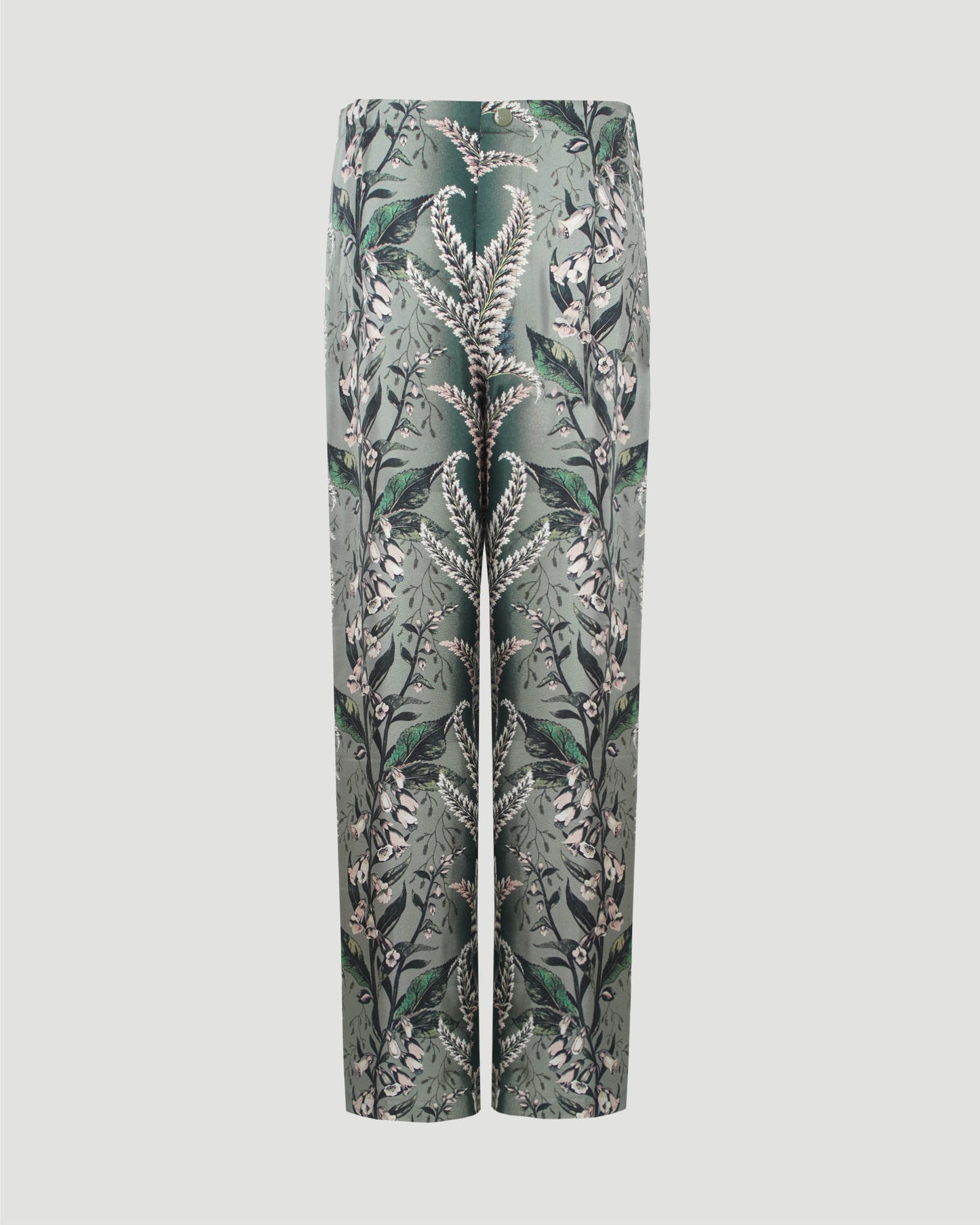 Silk pants with floral motif in green