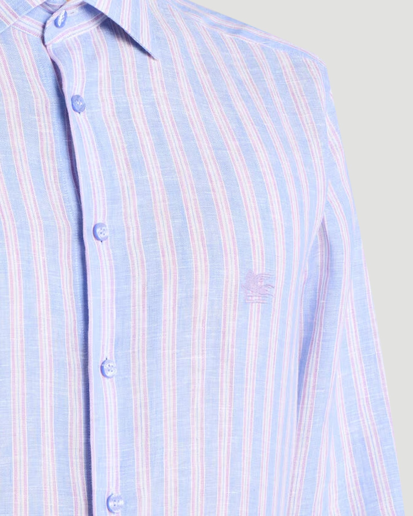 Striped Linen Shirt with Pegaso Embroidery