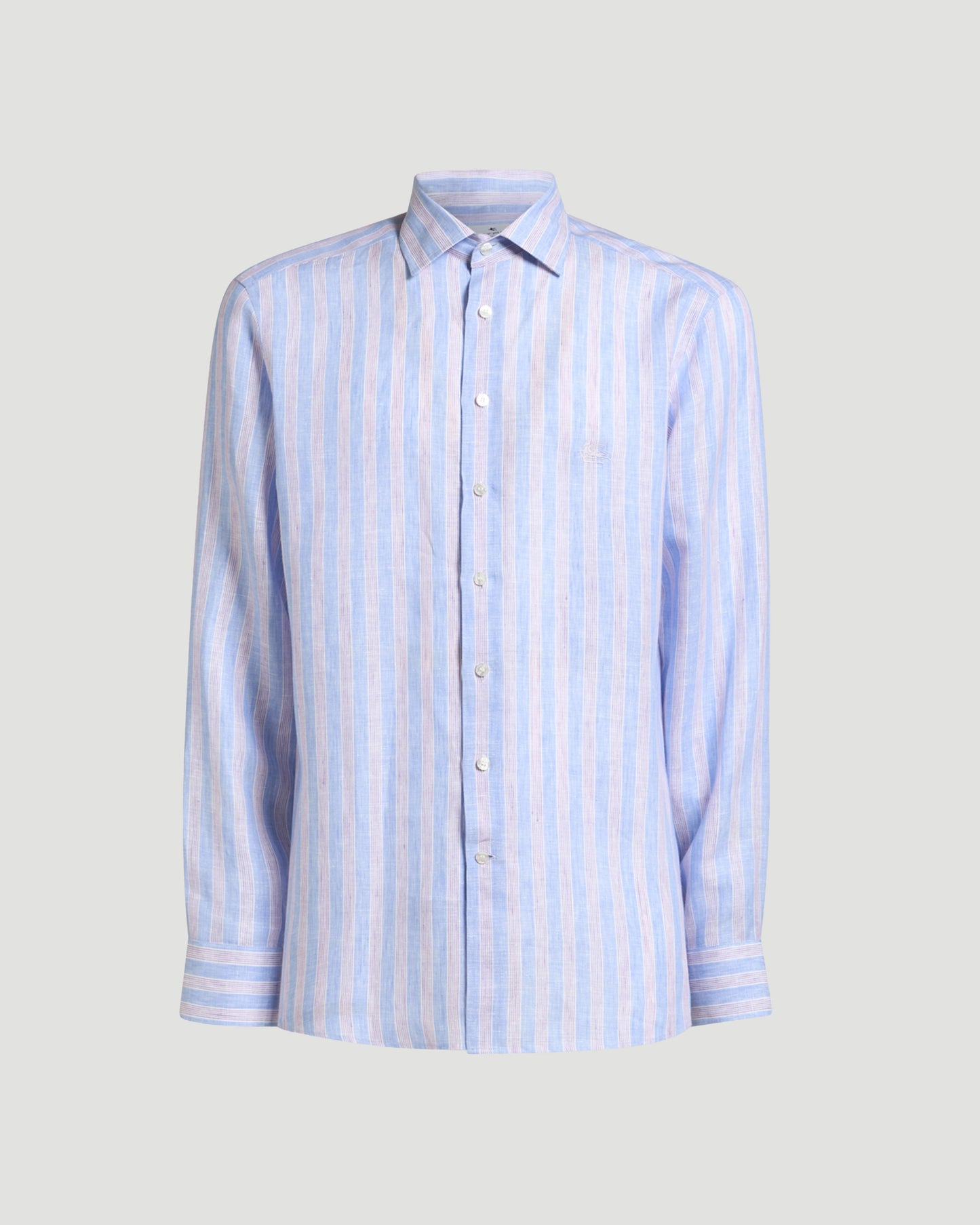 Striped Linen Shirt with Pegaso Embroidery