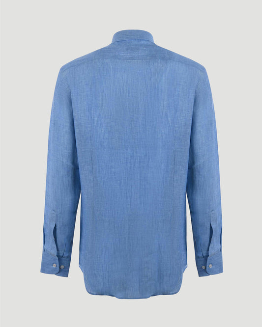 Pegaso Logo Linen Shirt in Blue