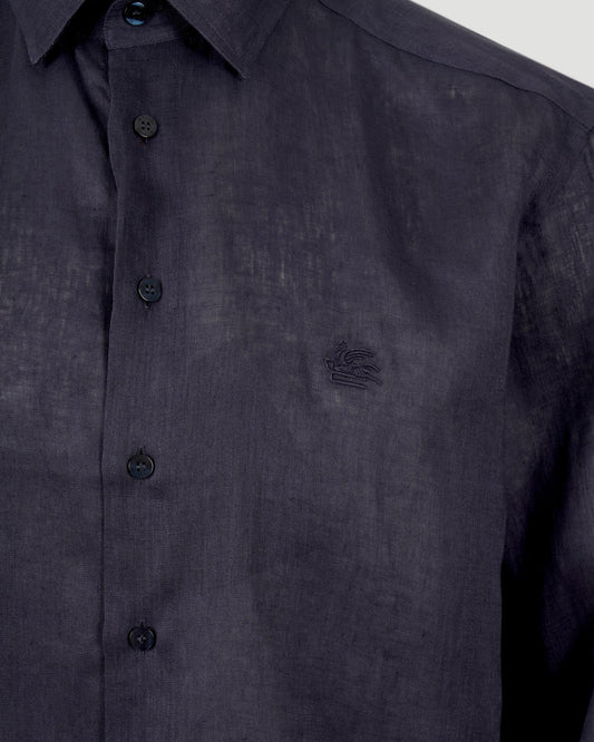 Pegaso Logo Linen Shirt in Navy