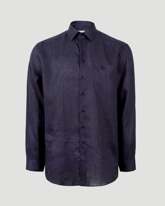 Pegaso Logo Linen Shirt in Navy