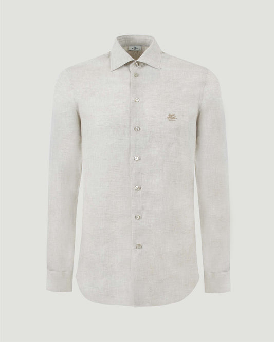 Pegaso logo linen shirt in beige