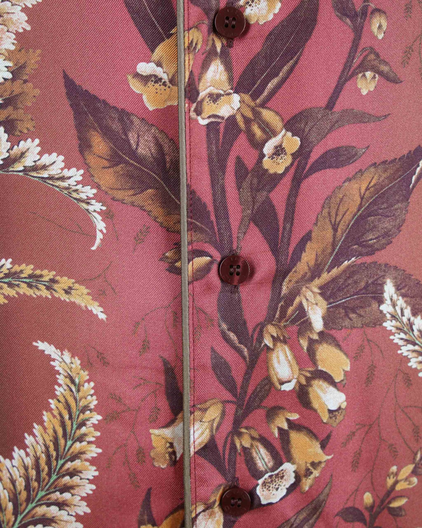 Silk flower print short sleeve shirt in brick red