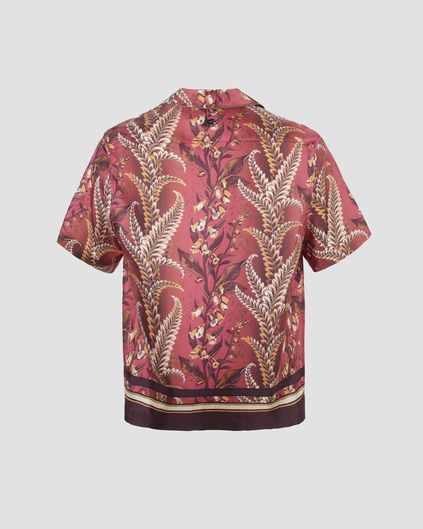 Silk flower print short sleeve shirt in brick red