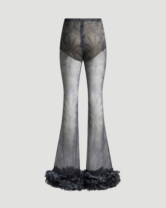 PRINTED SILK TROUSERS WITH RUCHING