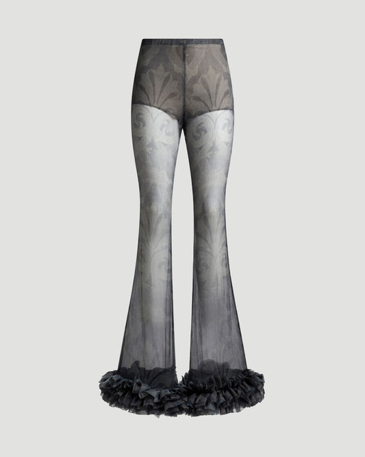 PRINTED SILK TROUSERS WITH RUCHING