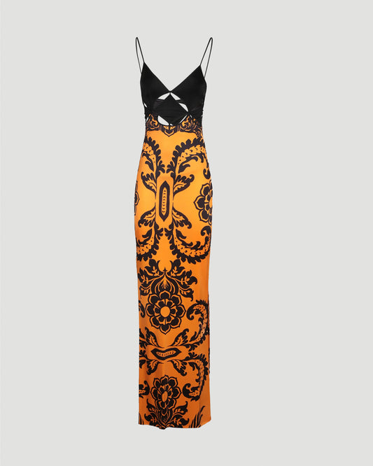 Long Paisley Dress in Orange