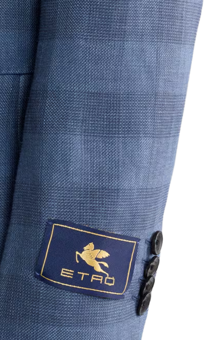 Single-Breasted Linen-Blend Jacquard Jacket with Check Motif