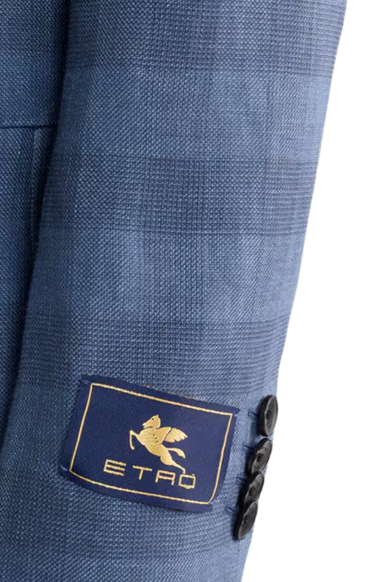 Single-Breasted Linen-Blend Jacquard Jacket with Check Motif