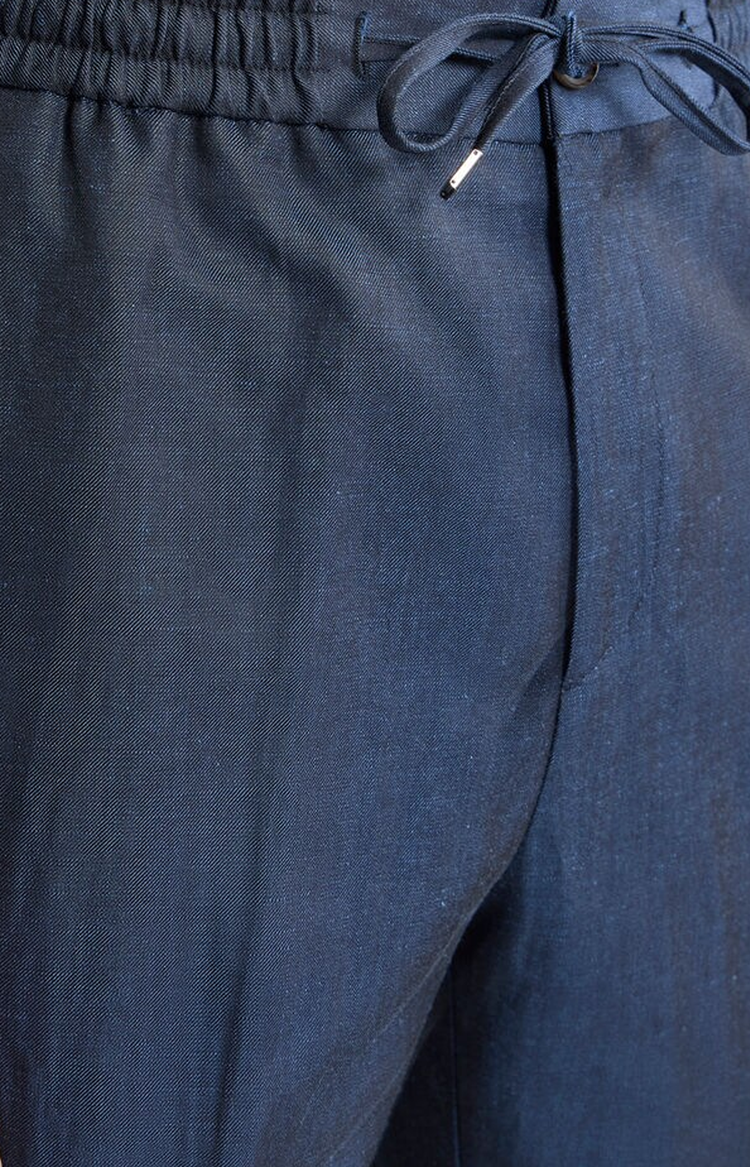 Blue Wool and Linen Jogger Trousers