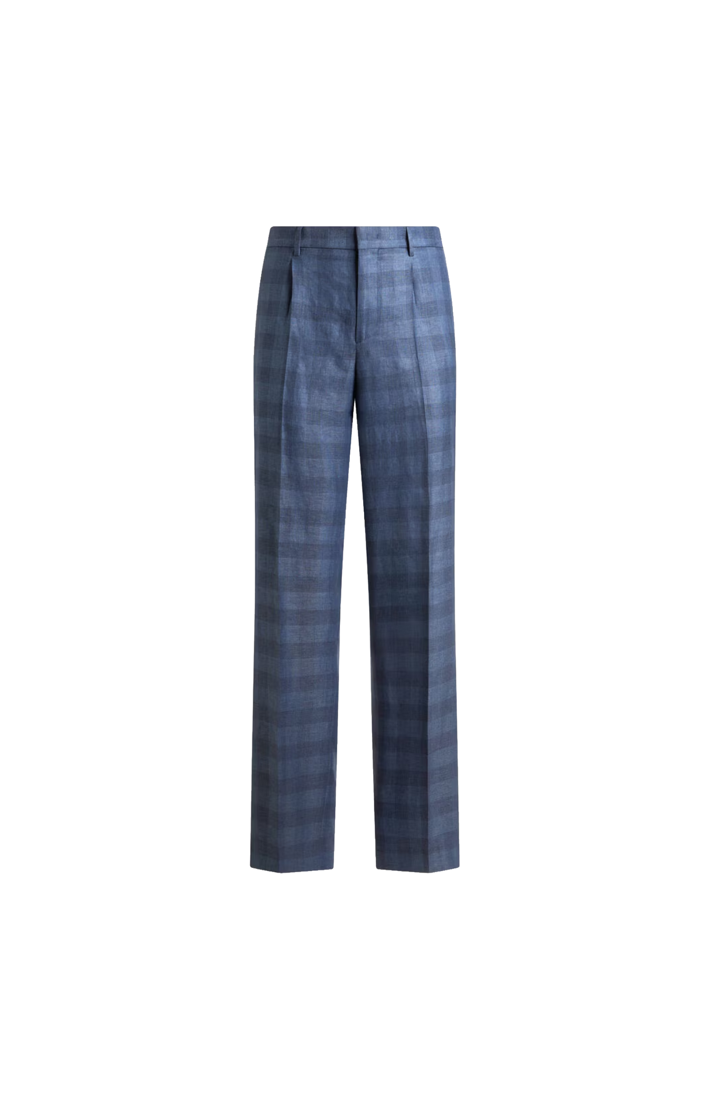 Linen Blend Jacquard Trousers with Check Motif