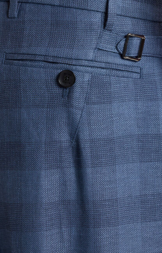Linen Blend Jacquard Trousers with Check Motif