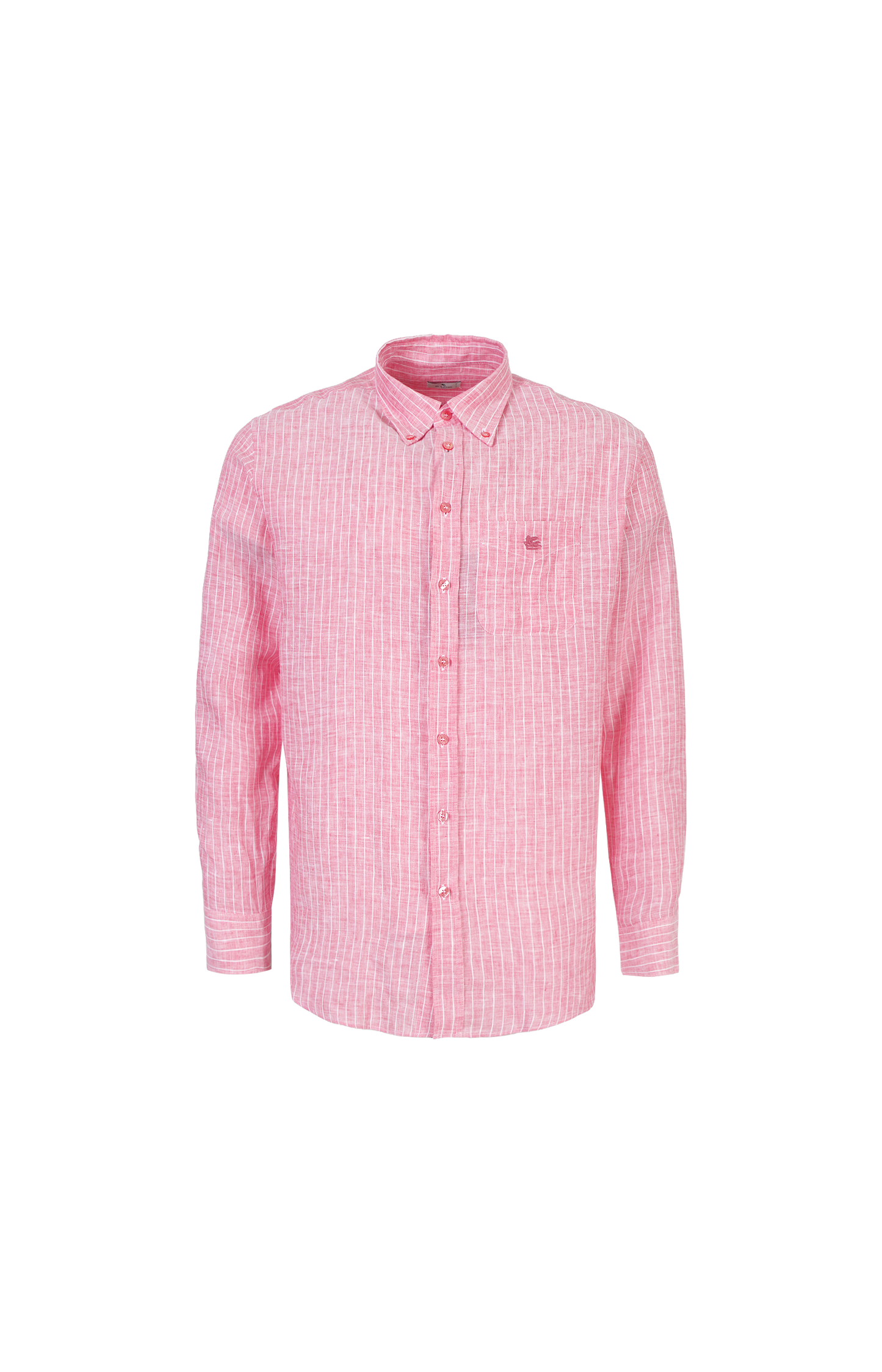Striped Linen Button-Down Shirt with Pegaso Logo