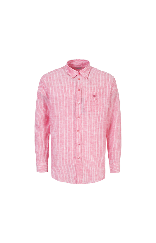 Striped Linen Button-Down Shirt with Pegaso Logo