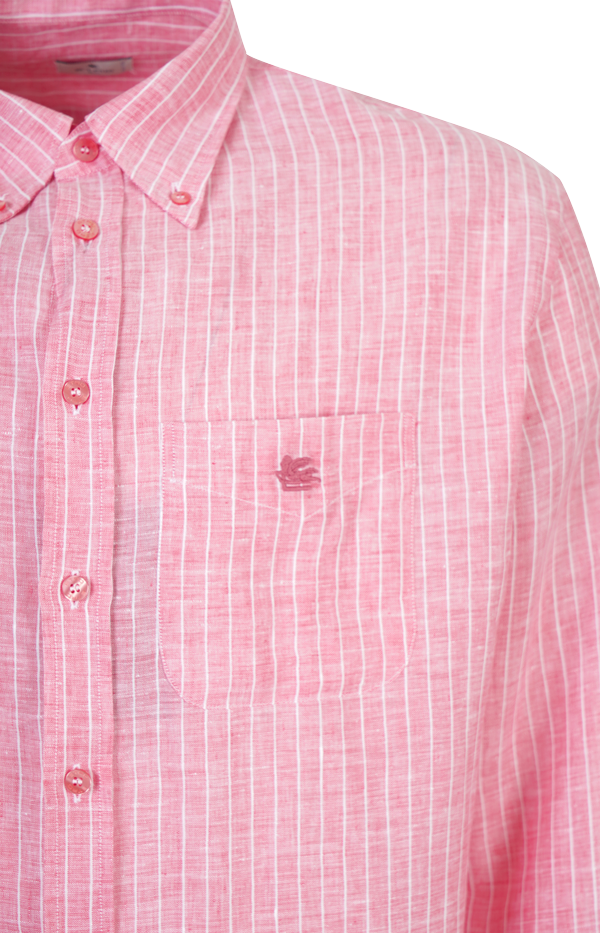 Striped Linen Button-Down Shirt with Pegaso Logo