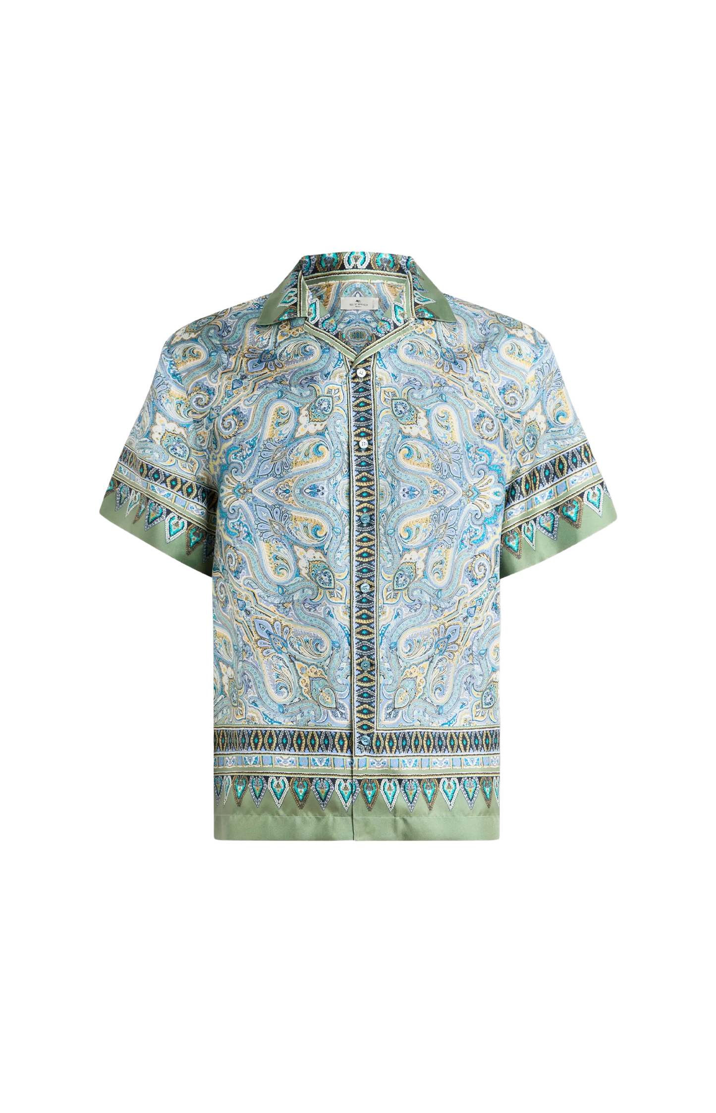 Silk Bowling Shirt with Placed Pocket-Square Paisley Print