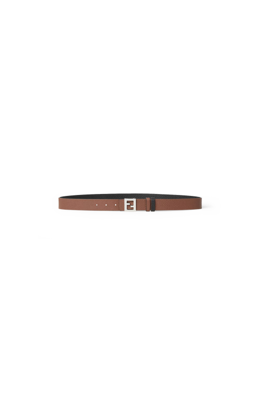 FF Reversible Belt in Black and Dark Brown Leather