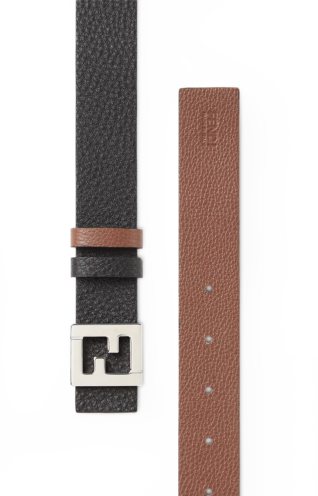 FF Reversible Belt in Black and Dark Brown Leather
