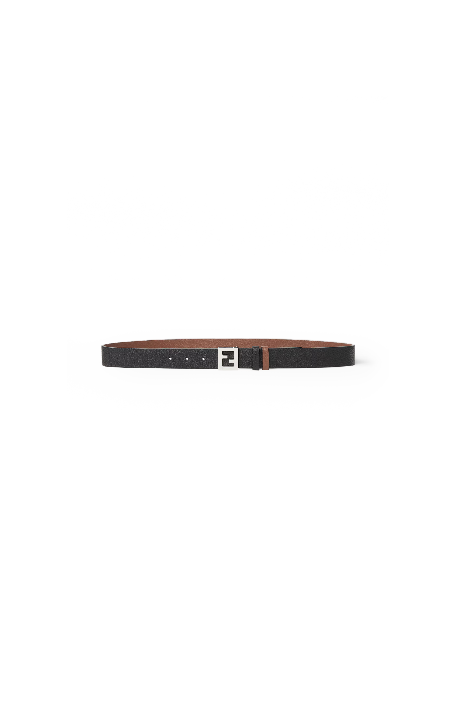 Fendi FF Reversible Belt in Black and Dark Brown Leather — front view