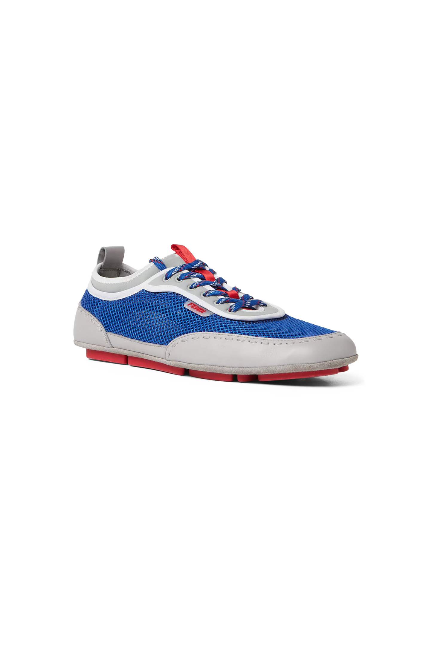 Neon Blue Mesh And Grey Leather Low-Tops