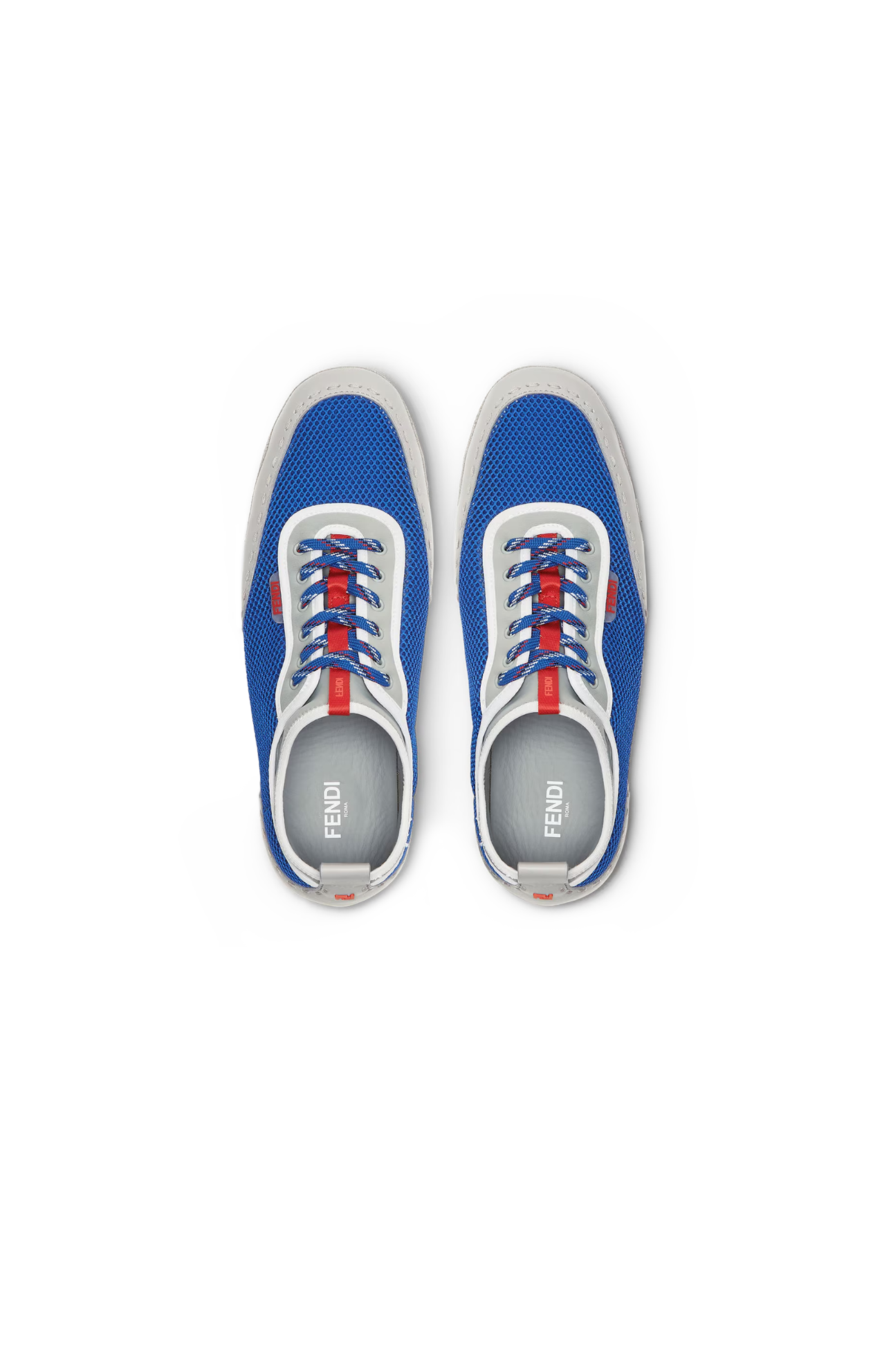 Neon Blue Mesh And Grey Leather Low-Tops