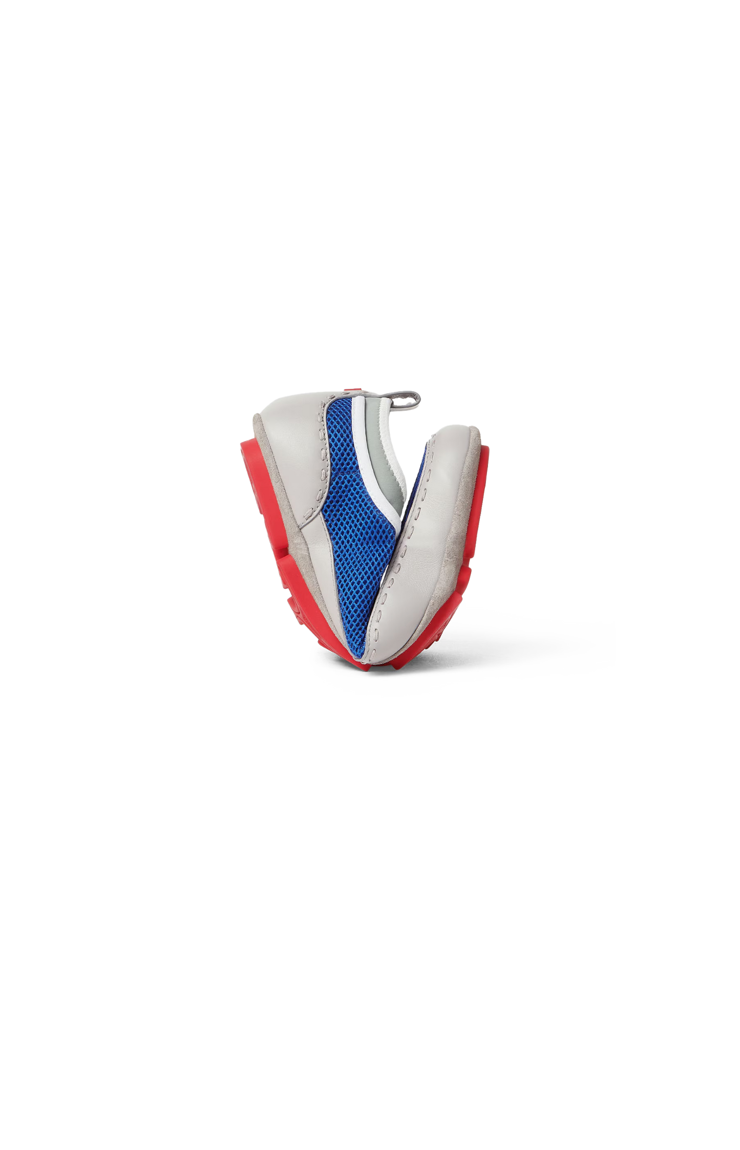 Neon Blue Mesh And Grey Leather Low-Tops