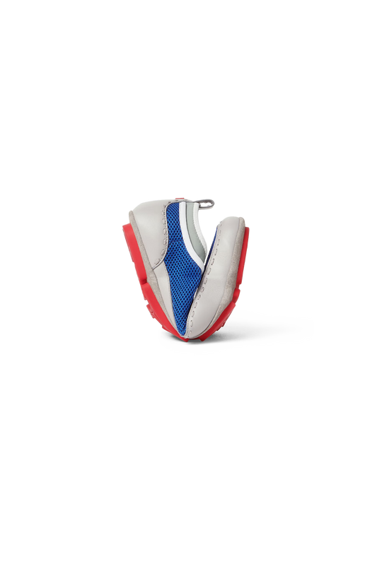 Neon Blue Mesh And Grey Leather Low-Tops