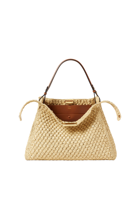 Way Large Woven Raffia-Effect Material Bag