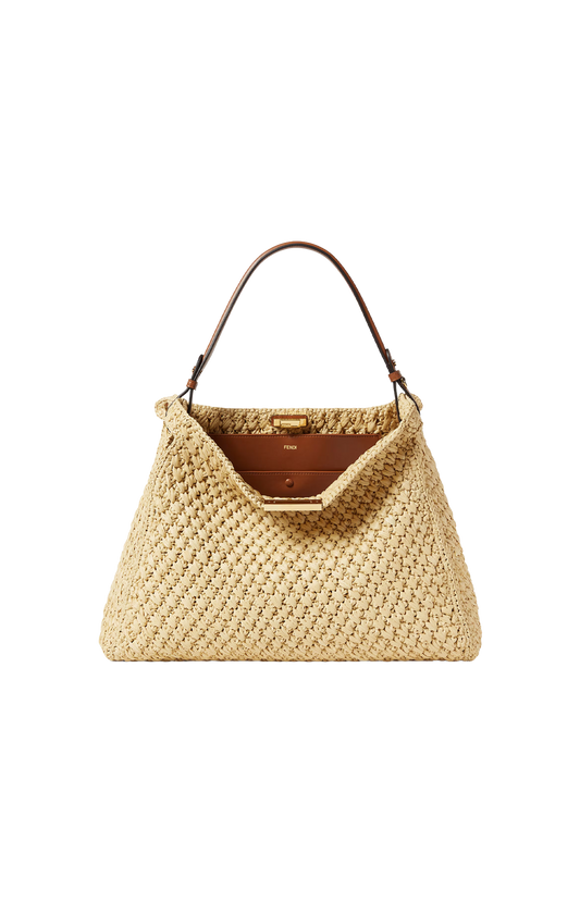 Way Large Woven Raffia-Effect Material Bag