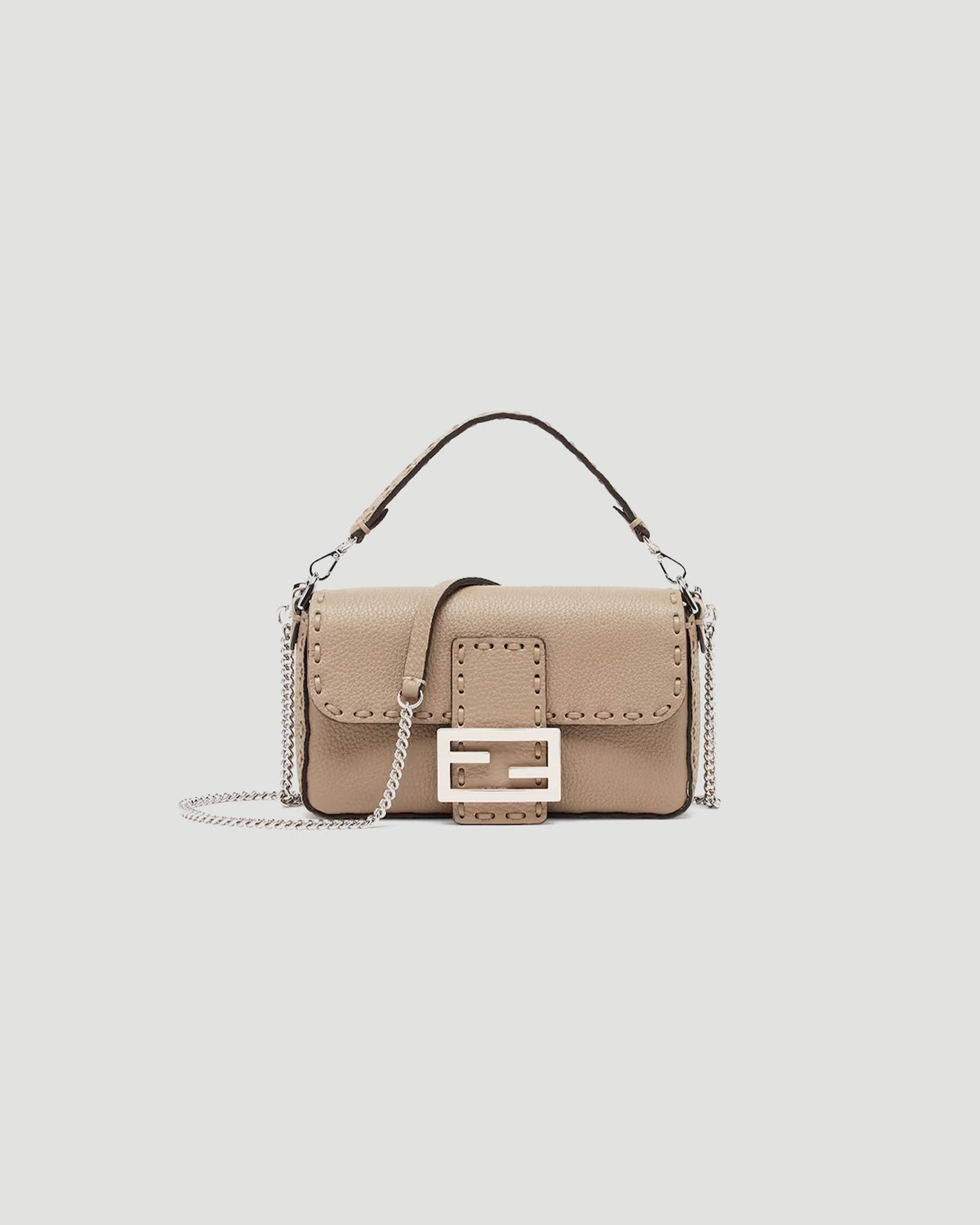 Fendi Mini Baguette Bag in Dove Grey in Beige — front view