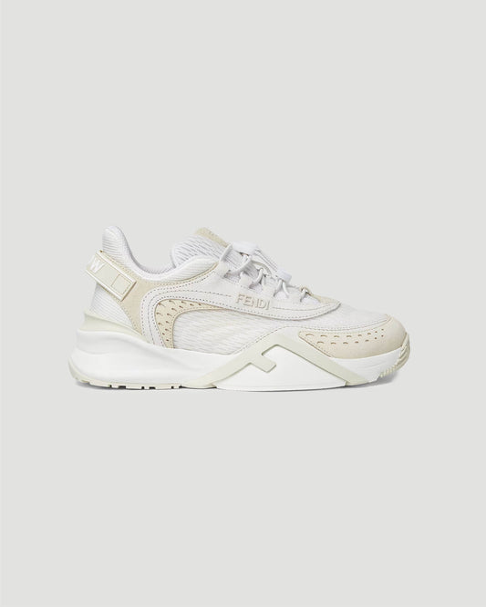Fendi Flow Sneakers in White Mesh and Suede