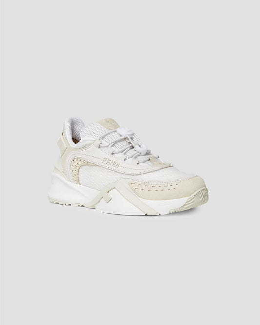 Fendi Flow Sneakers in White Mesh and Suede
