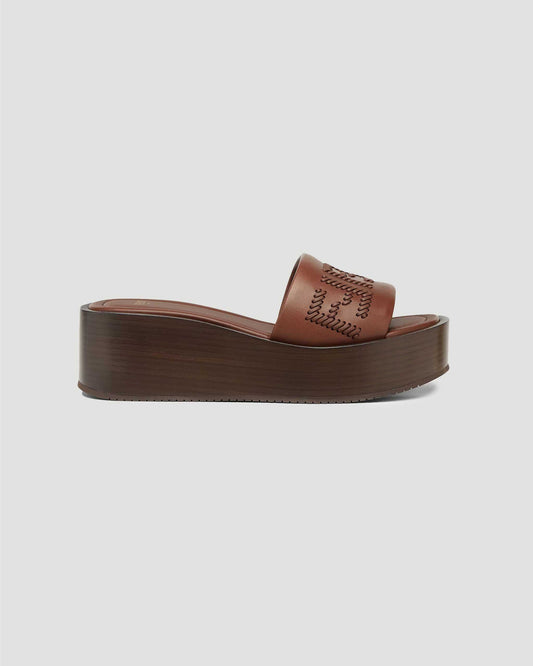 Fendi Sunshine Brown Leather Flatform Slides