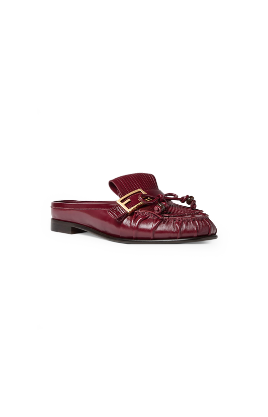 Baguette Leather Sabots in Burgundy