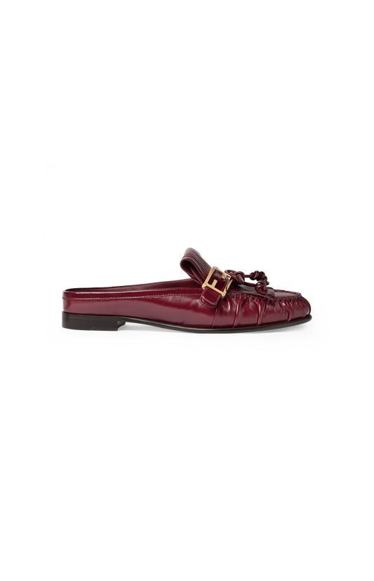 Baguette Leather Sabots in Burgundy