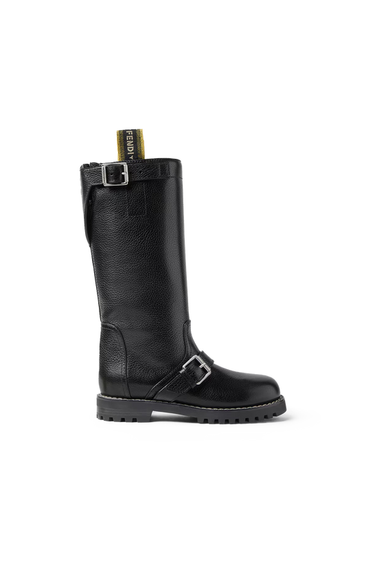 Fendi Biker Leather Boots in Black — front view