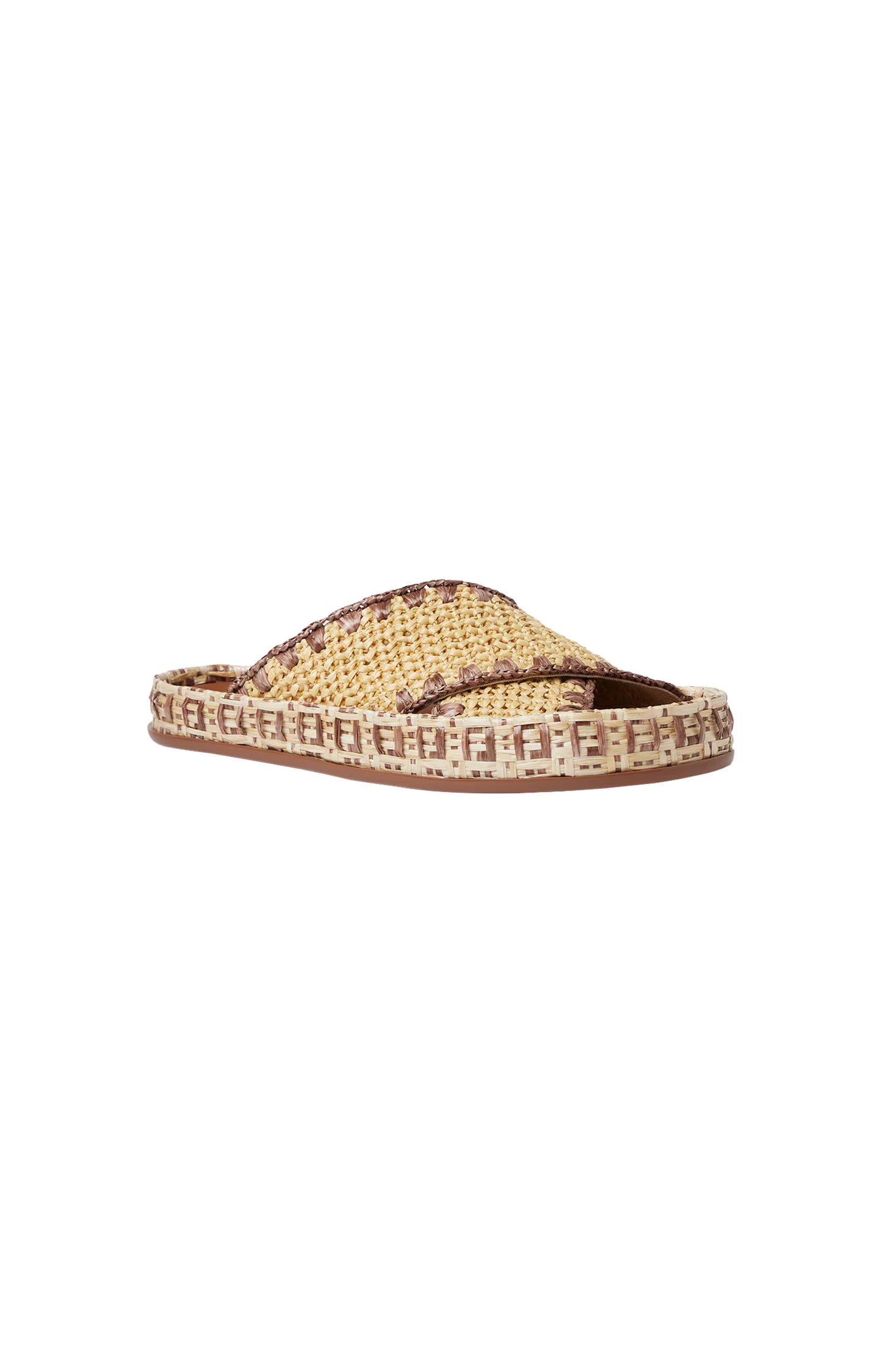Beige Raffia-Effect Material Slides