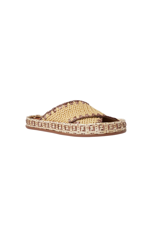 Beige Raffia-Effect Material Slides