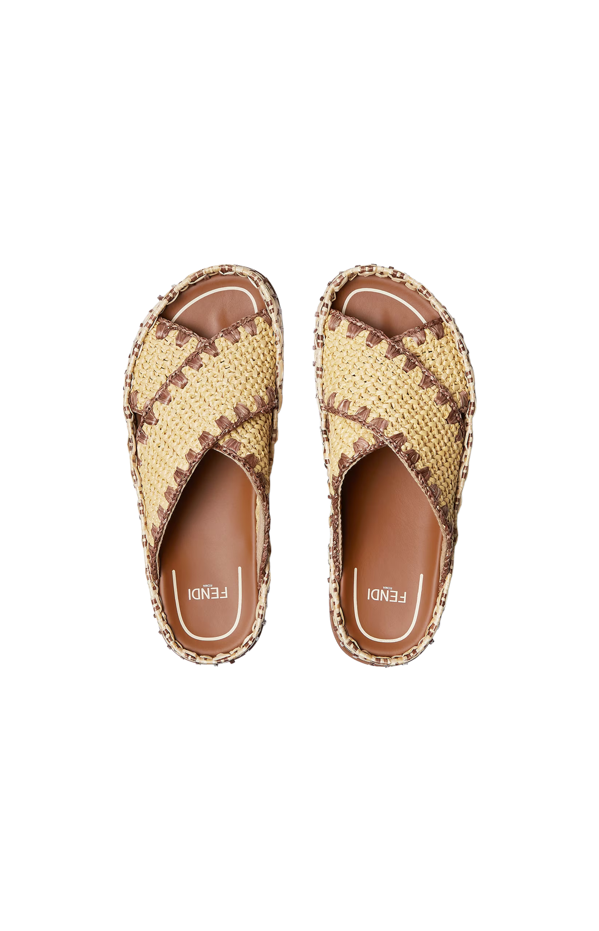Beige Raffia-Effect Material Slides