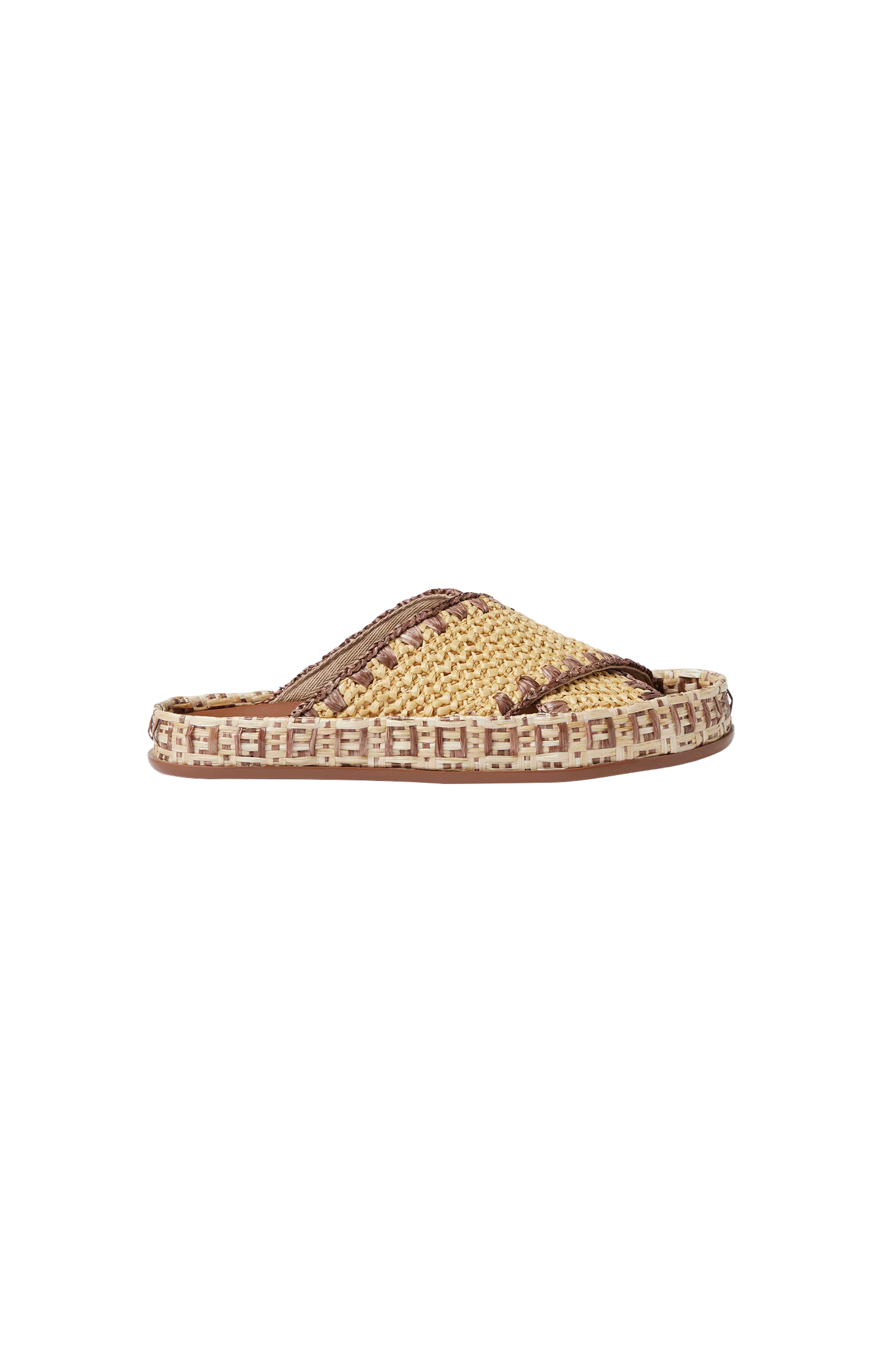 Beige Raffia-Effect Material Slides