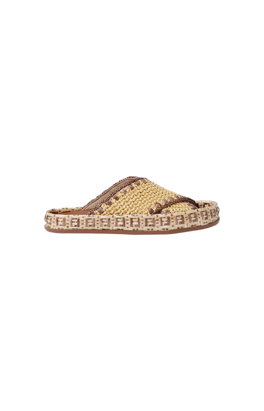 Beige Raffia-Effect Material Slides