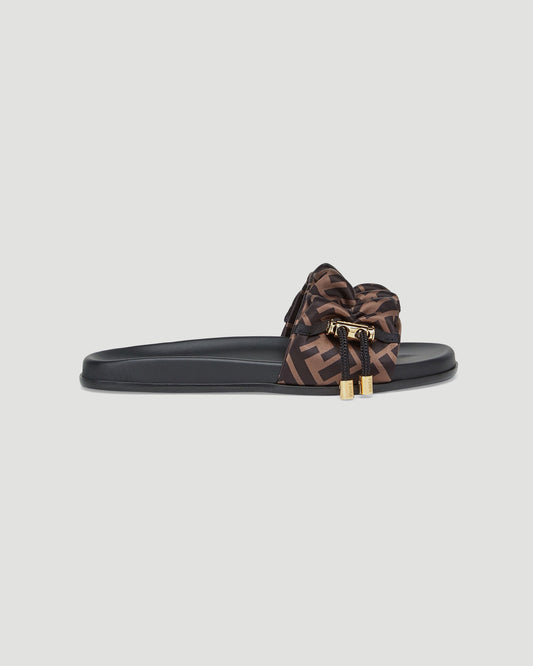 Fendi SATIN SLIDES IN BROWN — front view
