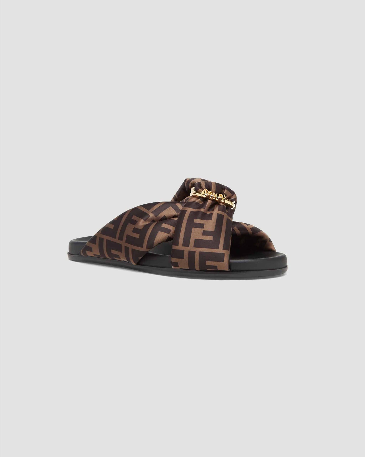 Fendi Feel Brown FF Satin Slides