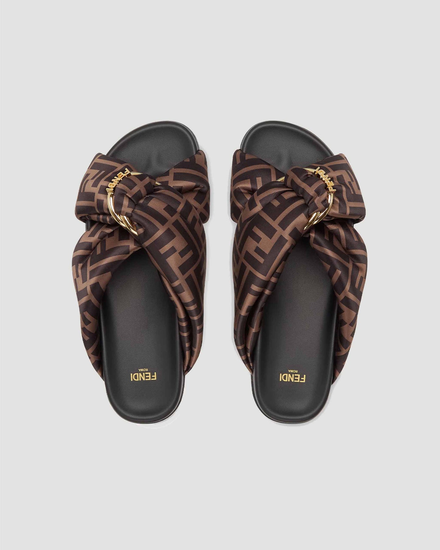 Fendi Feel Brown FF Satin Slides