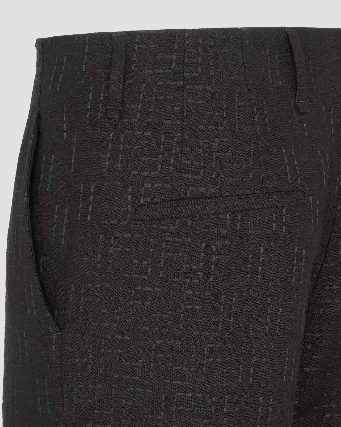 Linen Blend FF Jacquard Trousers in Black