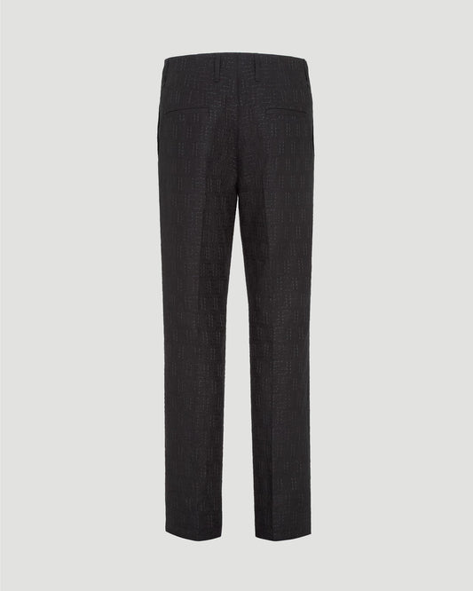 Linen Blend FF Jacquard Trousers in Black
