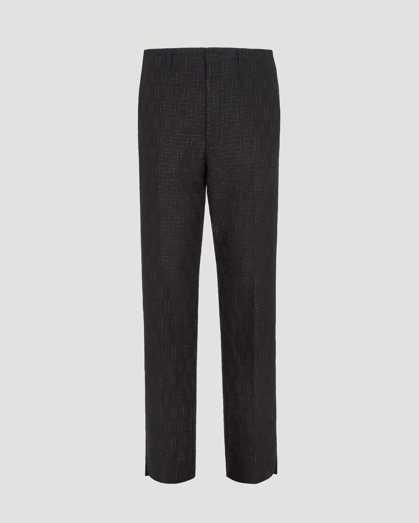 Linen Blend FF Jacquard Trousers in Black