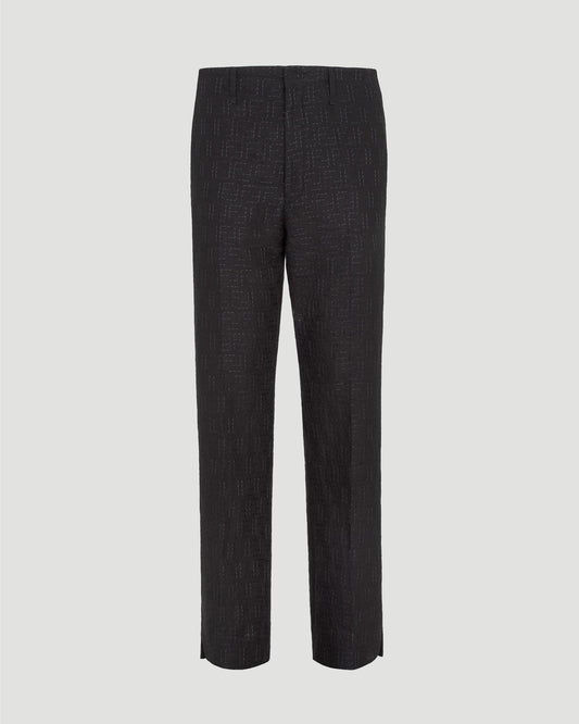 Linen Blend FF Jacquard Trousers in Black